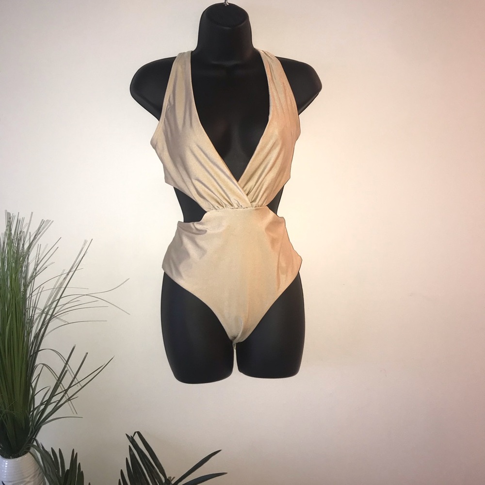⚡️Sale⚡️Gold Deep V ASOS Tie back Swimsuit
